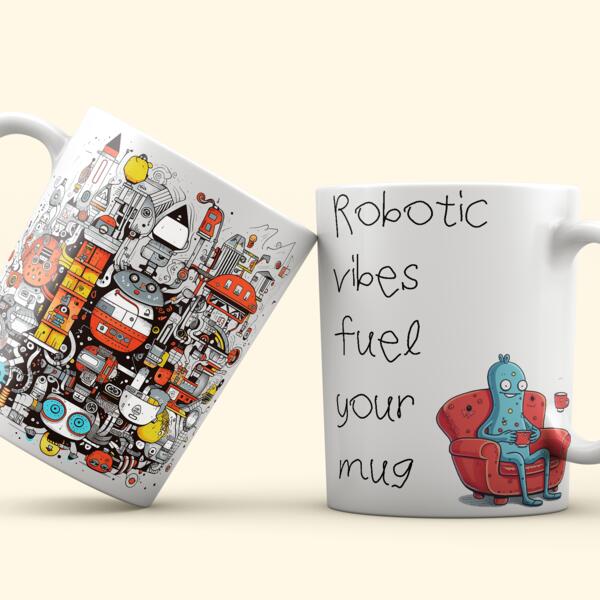 ROBOTIC VIBES BLACK RIM CERAMIC MUG Thumbnail
